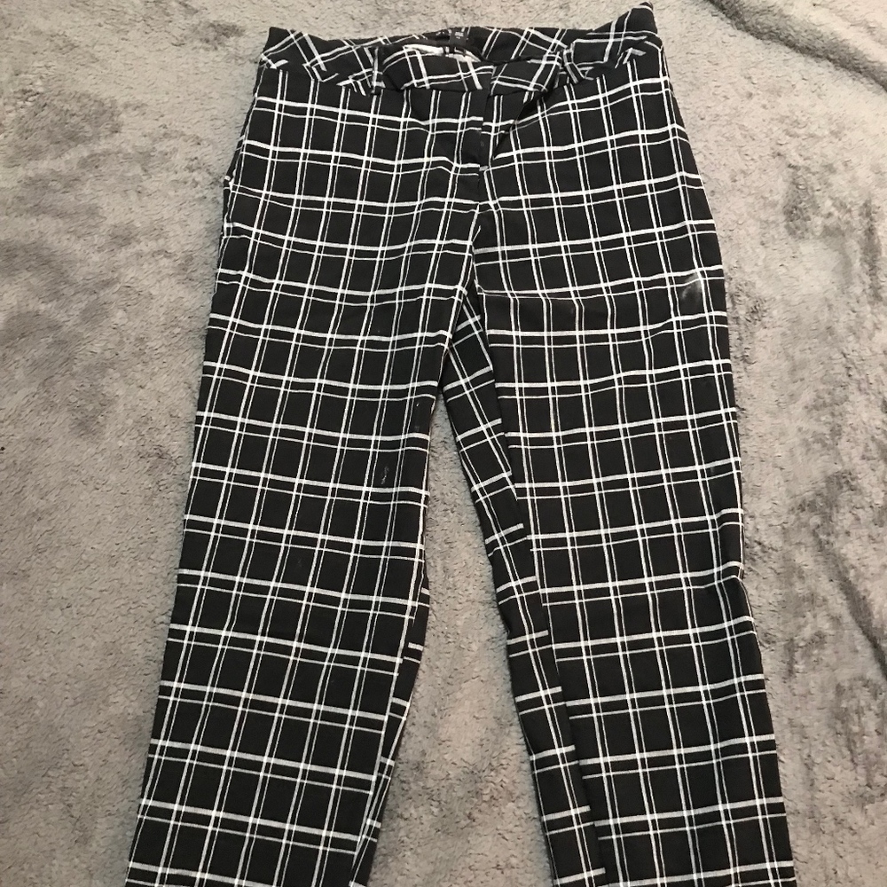 Plus size black and white plaid pants